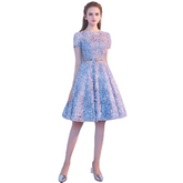 Elegant Gray Lace Prom Party Formal Gown - Sheseelady